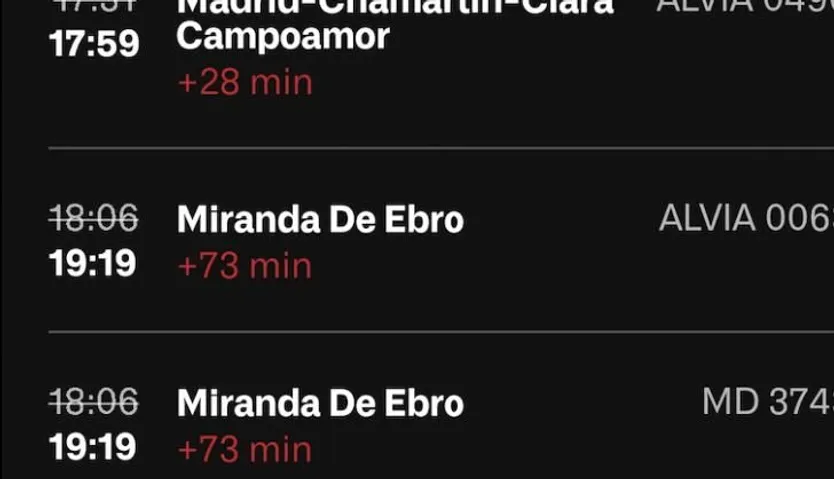 Retrasos procedentes de los tres de Madrid y Miranda de Ebro