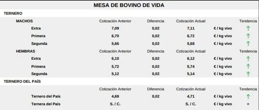 Mesa de bovino de vida lonja de Salamanca 26 enero 2026