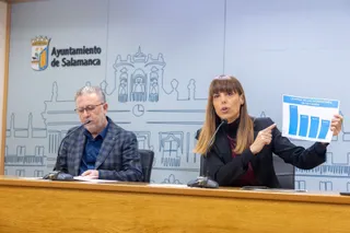 La portavoz socialista María Sánchez en una rueda de prensa | Imagen de archivo Salamanca24horas