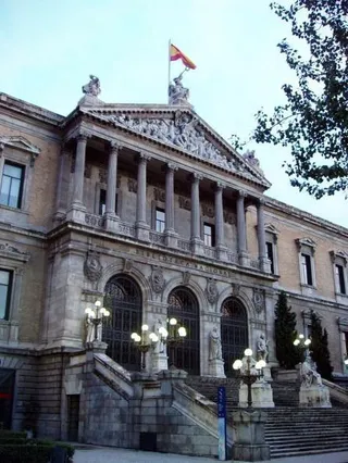 Madrid. Spain. National Library ( Biblioteca Nacional) . Main entrance in Paseo de Recoletos. (Photo by Cristina Arias/Cover/Getty Images)