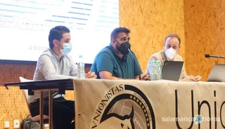 Ángel Vicente, Miguel Ángel Sandoval y David Renedo durante una asamblea de Unionistas | FOTO SALAMANCA24HORAS.COM