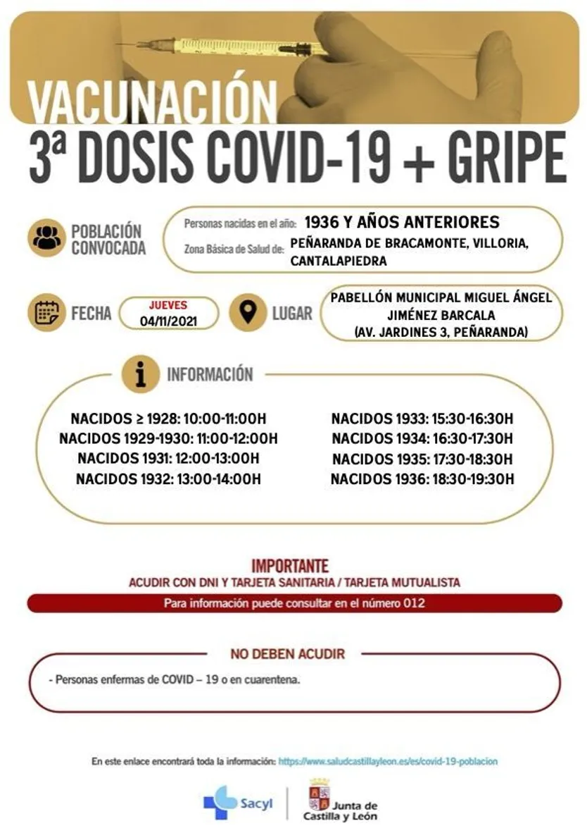 PEÑARANDA, VILLORIA, CANTALAPIEDRA 4 NOVIEMBRE 2021 TERCERA DOSIS COVID + GRIPE