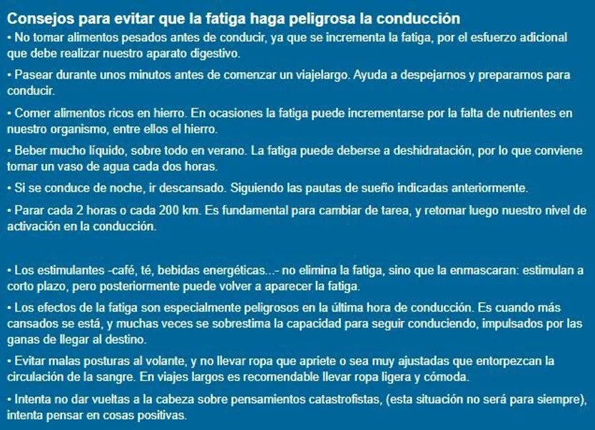 Consejos para combatir el cansancio al volante. DGT