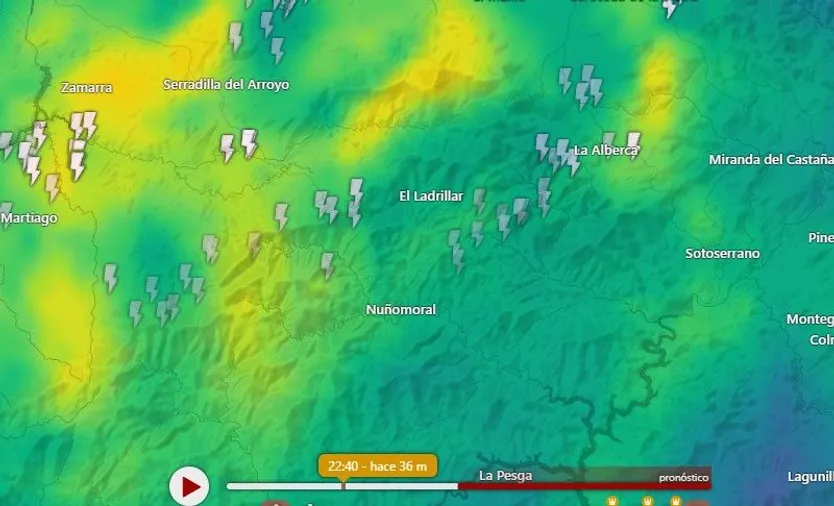 Rayos registrados en la provincia a las 22:40 horas