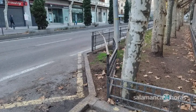 Un conductor pierde el control de su vehículo e impacta contra varios coches estacionados y una valla en la zona de los jardines del paseo de Carmelitas. Fotos Andrea M.
