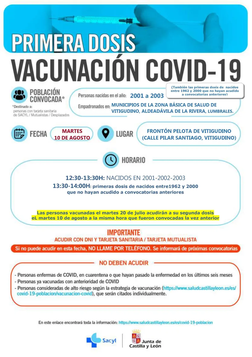 Cartel de vacunación para los jóvenes de Vitigudino, Aldeadávila y Lumbrales de 2001 a 2003