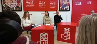 La secretaria federal de Educación, María Luz Martínez Seijo, en la sede del PSOE en Salamanca