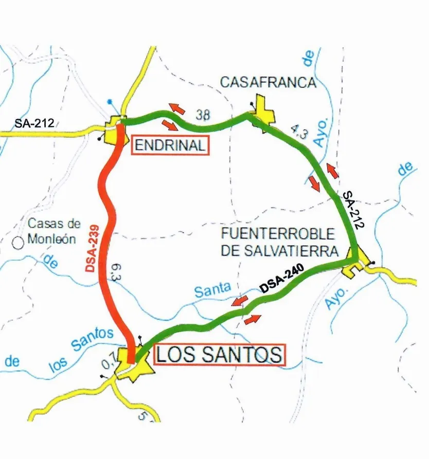 Corte de carretera entre Endrinal y Los Santos