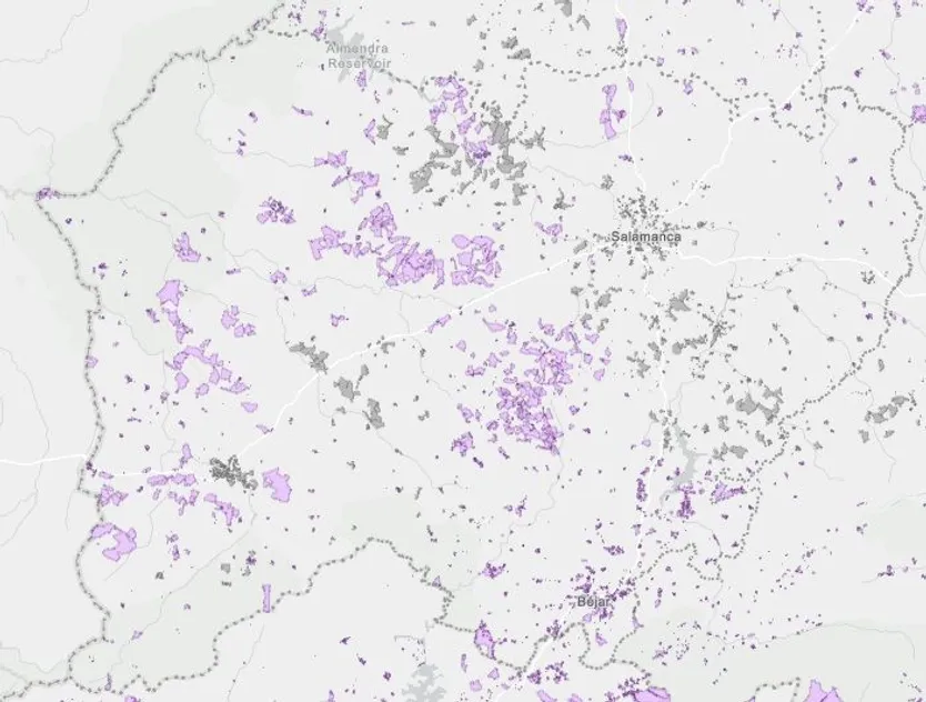 Mapa zonas grises y moradas conexión. 