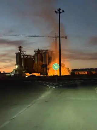 Incendio de pasto próximo a una fábrica de piensos en Pelabravo