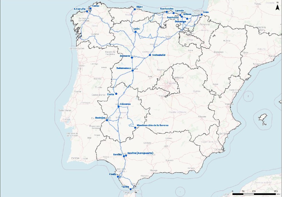 Plano Del Itinerario Previsto En El Corredor a Coru&ntilde;a Salamanca Sevilla