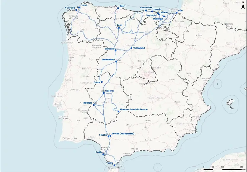 Plano Del Itinerario Previsto En El Corredor a Coruña Salamanca Sevilla
