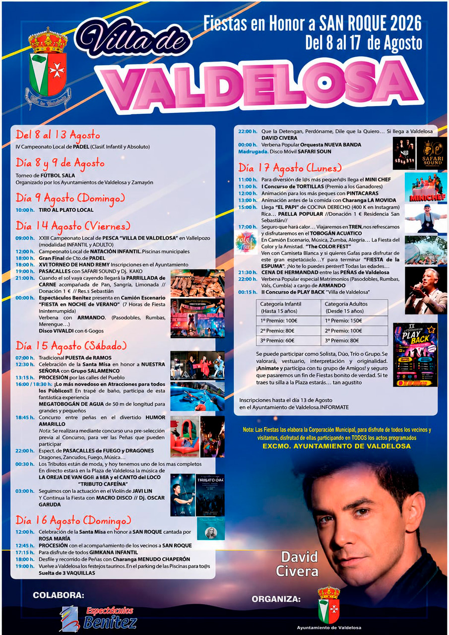 Cartel de fiestas de agosto en Valdelosa, agosto de 2026