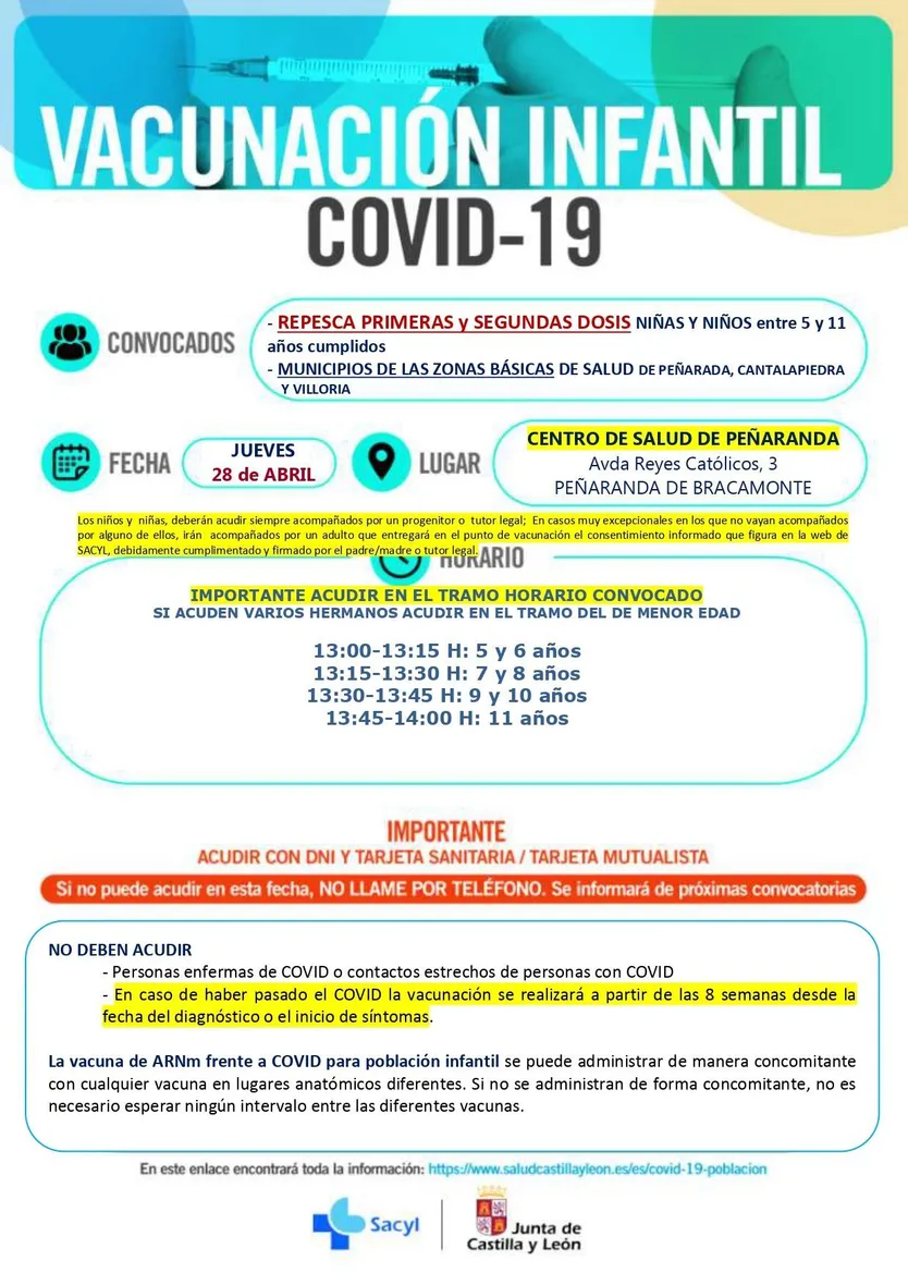 Repesca infantil 1 y 2 dosis en Peñaranda