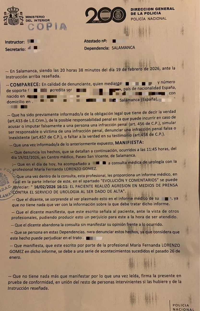 Denuncia presentada ante la Policía Nacional