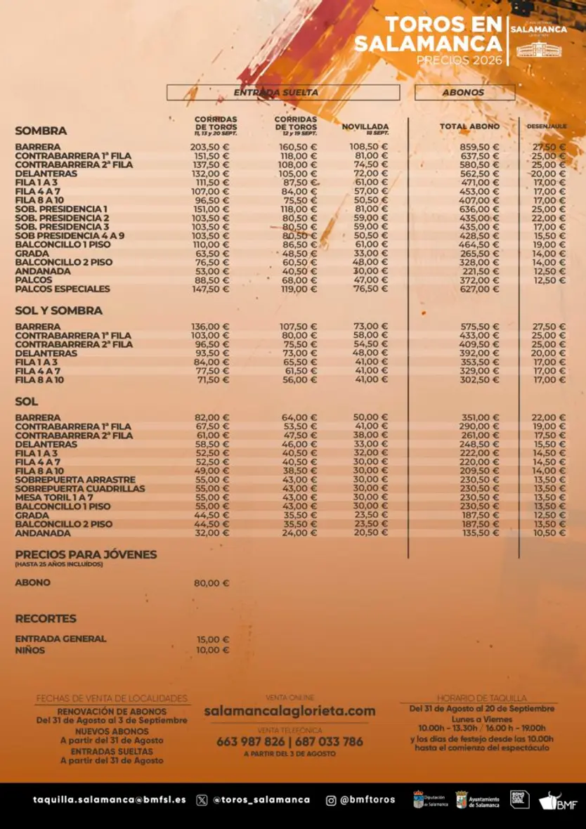 Precios de las entradas sueltas y abonos de la Feria Virgen de la Vega 2026 | BMF Toros
