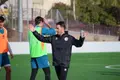 Javi Medina, en un entrenamiento de Unionistas.