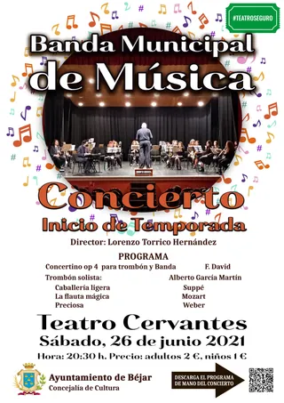 Cartel del concierto con el que la Banda Municipal de Música de Béjar inicia esta temporada. Foto: Ayuntamiento de Béjar