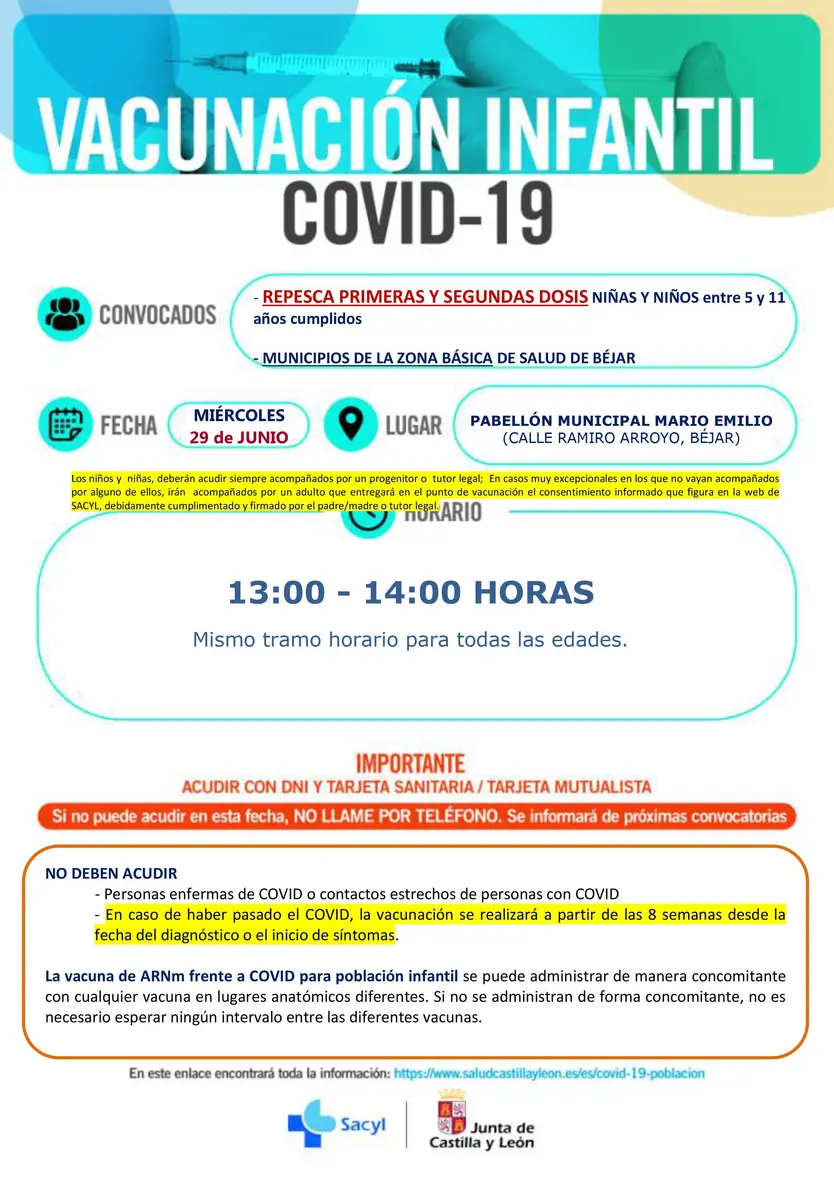 Béjar primeras y segundas dosis de niños