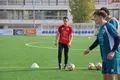 Javi Medina, en un entrenamiento de Unionistas.