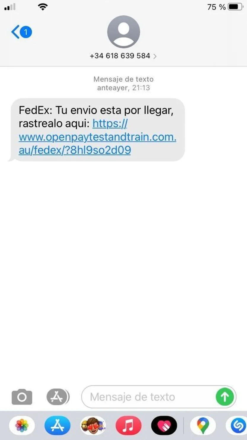 Mensaje que llega al móvil de la persona a la que intentan estafar