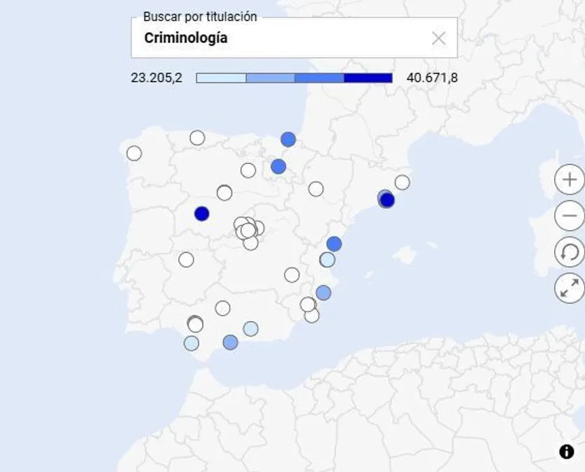 Los alumnos de Criminología de la USAL, los mejor pagados en España. Mapa: El Mundo