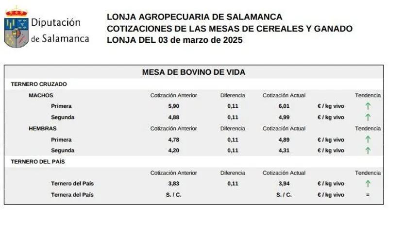 Mesa de bovino de vida lonja 3 marzo 2025