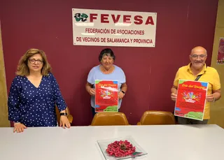 Isidora Herrero, Regina Moreno y Florencio Martín en la presentación del Día del Vecino en FEVESA
