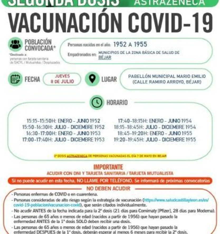 Vacunación 1952 1955 Béjar 8 de julio