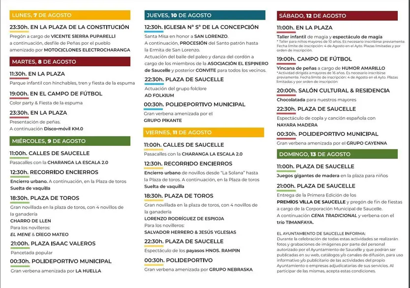 Programa fiestas Saucelle 2023