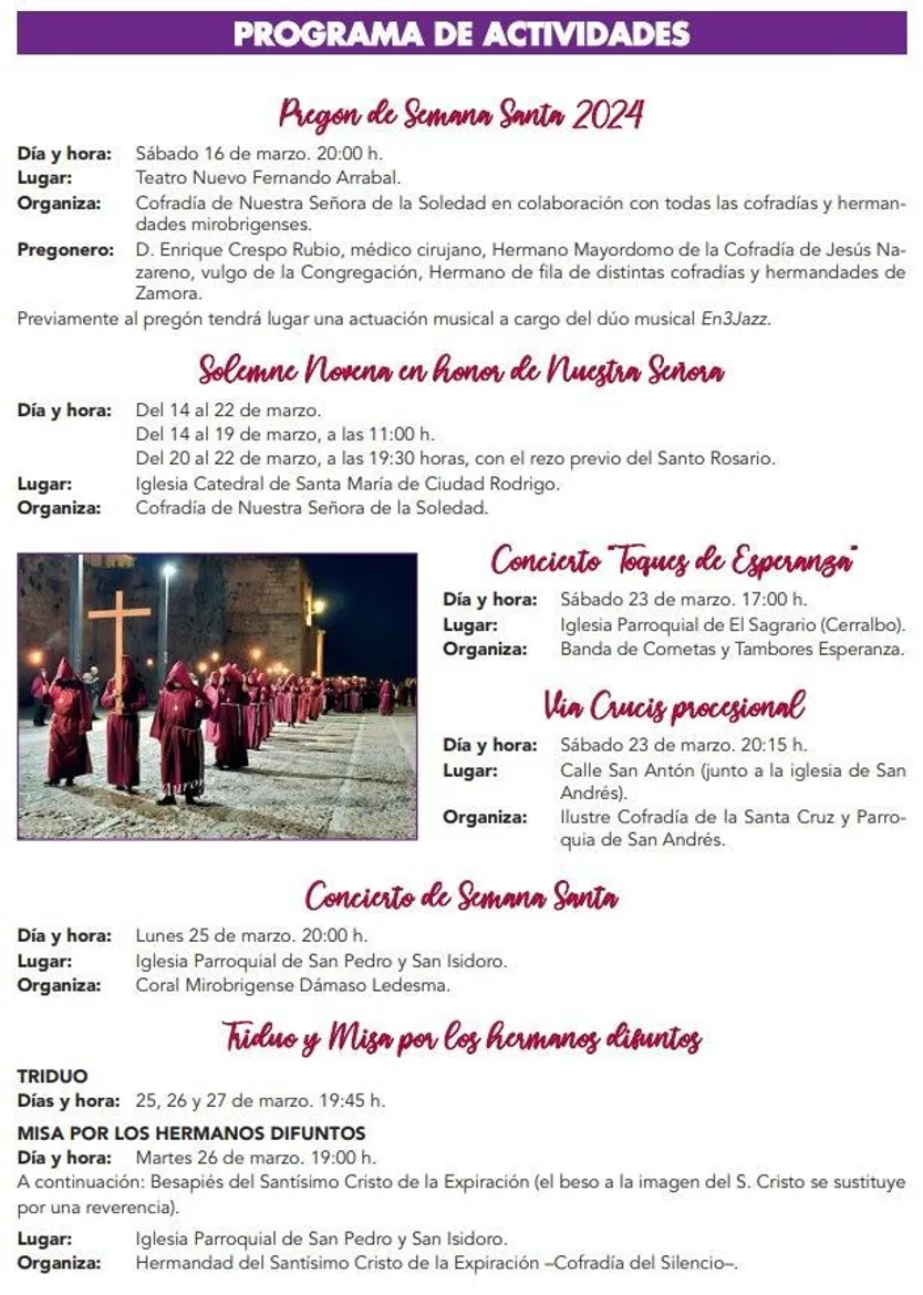 Programa Semana Santa Ciudad Rodrigo 2024