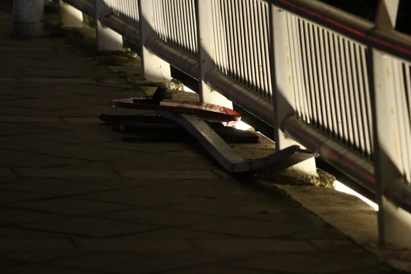 Un varón se lleva una señal en el puente de Felipe VI (3)