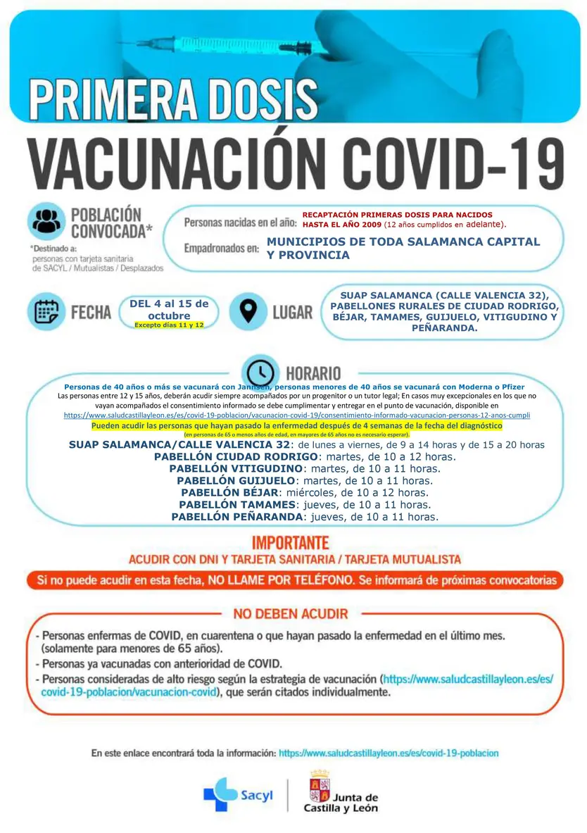 TODA SALAMANCA CAPITAL Y PROVINCIA RECAPTACIOìN PRIMERAS DOSIS 4 15 OCTUBRE 2021