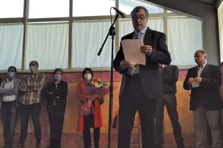 José Antonio Alfageme en su intervención durante el homenaje de los vecinos de Bóveda del Río Almar y Mancera de Abajo