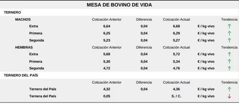 Mesa de bovino de vida lonja 6 octubre 25
