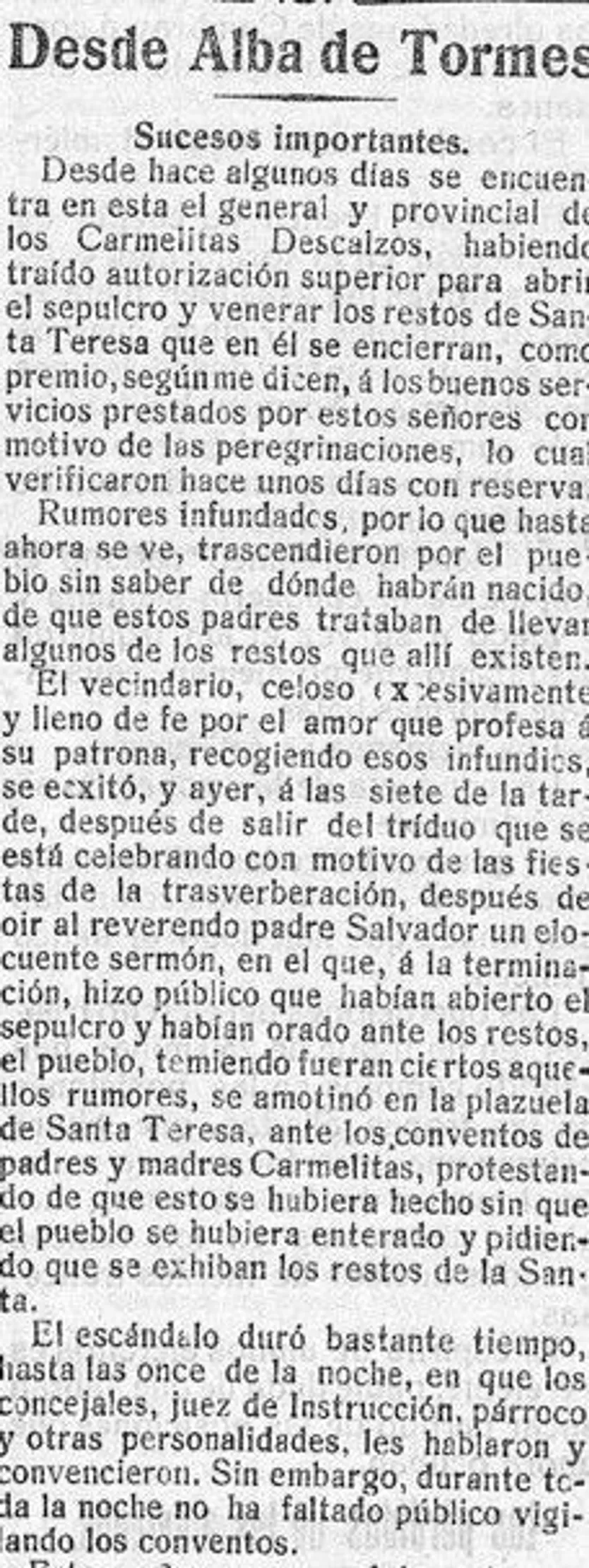 Apertura sepulcro Santa Teresa Crónica del alelanto en 1914
