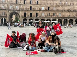 Los estudiantes salen a la Plaza Mayor de Salamanca para denunciar los problemas del transporte escolar