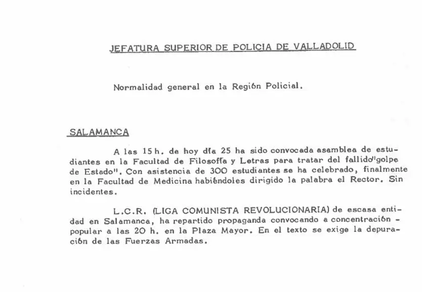 Salamanca en los papeles del 23F 25 febrero 81