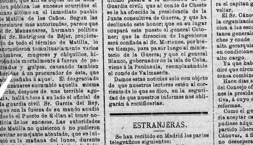 Recorte diario de córdoba. Matilla de los Caños. Biblioteca Prensa Histórica