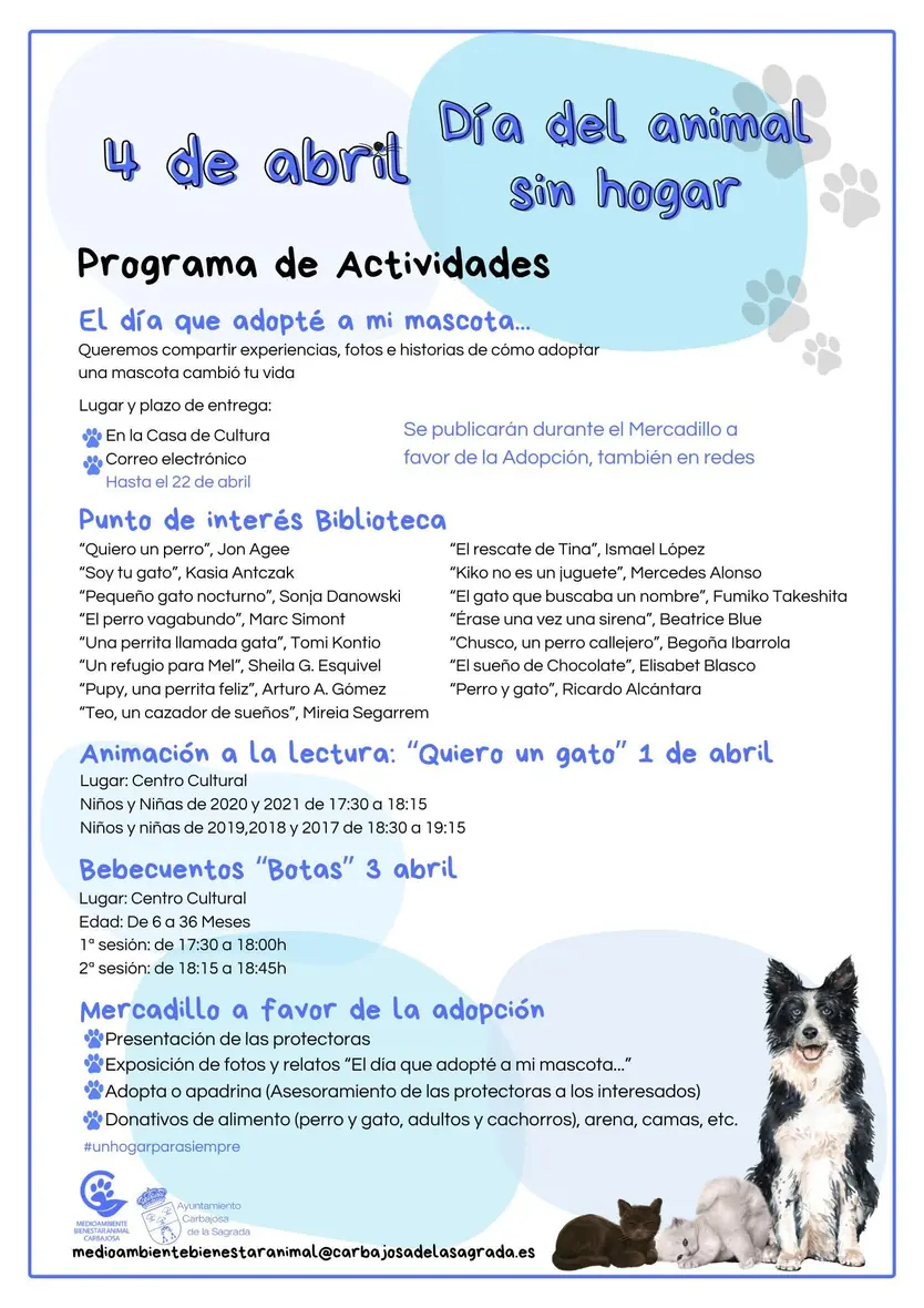 Porgramación de Carbajosa por el Día Internacional de los Animales Callejeros