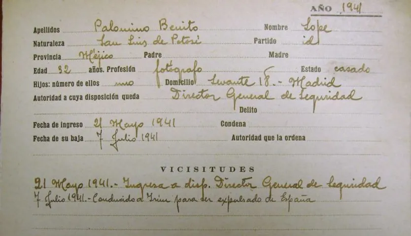 Ficha de prisión de Lope