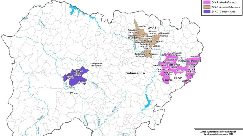 Zonas vulnerables de Salamanca por nitratos