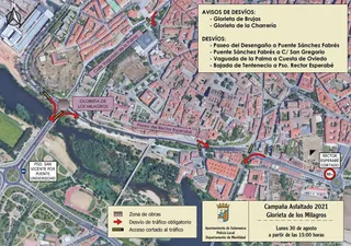 Cortes y desvios en la Glorieta de los Milagros