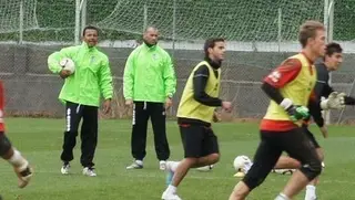 Sesión de recuperación de la UDS tras la derrota contra el Mirandés