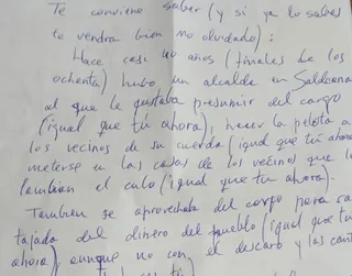 Amenazas por carta a Pedro Martín, alcalde de Saldeana.