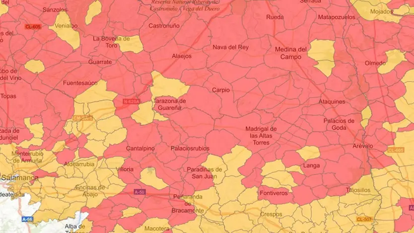 En rojo las zonas no autorizadas, en amarillo las específicas con restricciones