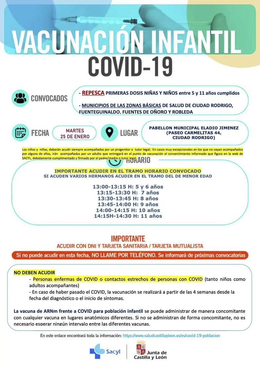 3. CIUDAD RODRIGO PABELLÓN REPESCA VACUNACIÓN INFANTIL 25 ENERO 2010 2016 1ª Pfizer