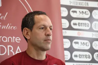 Acciari, en una rueda de prensa de Unionistas | FOTO ANDREA MATEOS