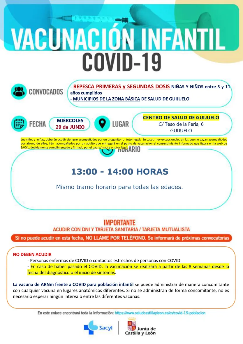 Guijuelo primeras y segundas dosis de niños