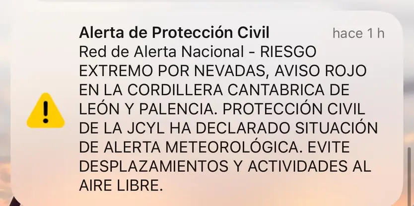 Mensaje de alerta de Protección Civil